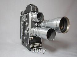 Bolex 16mm Movie Camera, Wollensak 25mm 76mm 150mm C-mount Lenses Meter Eyecup